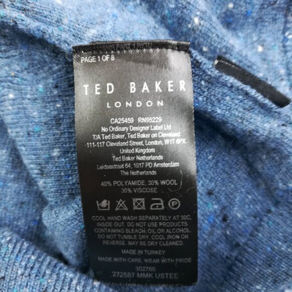 Ted Baker London Polo Shirt Ustee Wool Cable Knit Marled Blue Mens 2 Small - Picture 4 of 8